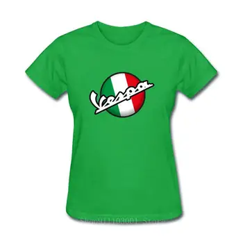 Italijos vėliavos Vespa logotipas Unikalus T Shirts Moters Patogus Viršūnes Juokinga Apvalios Kaklo Grynos Medvilnės Tee Moterims vasaros laisvalaikio Tee