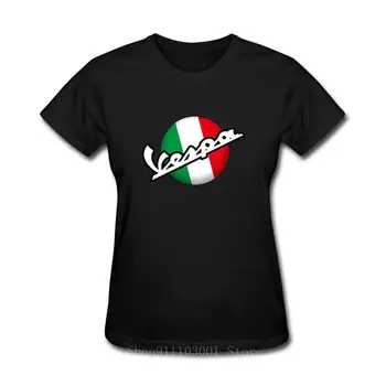Italijos vėliavos Vespa logotipas Unikalus T Shirts Moters Patogus Viršūnes Juokinga Apvalios Kaklo Grynos Medvilnės Tee Moterims vasaros laisvalaikio Tee