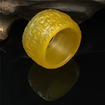 Ekologiškas jade žiedai geltonos spalvos agatas ranka raižyti jade žiedas vyrams, moterims, jade prekės papuošalai žiedas
