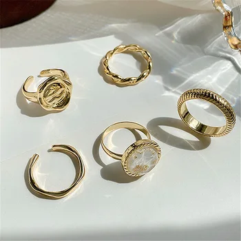 Europos ir Amerikos Metalo Aukso Penki Gabalas Derinys Nustatyti Žiedai Moteris bižuterijos Prabangos Šalies Mergina Neįprastas Žiedas
