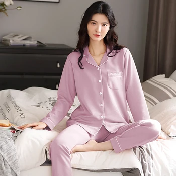 BZEL Medvilnės Sleepwear Moterų Prarasti Laisvalaikio Namuose Kostiumas Turn-Žemyn Apykaklės naktiniai drabužiai Paprasta Pajama Nustatyti Komfortą Pijama Mujer Pižamos