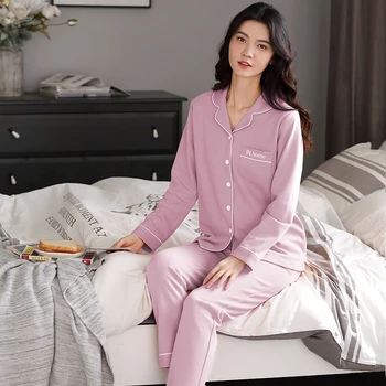 BZEL Medvilnės Sleepwear Moterų Prarasti Laisvalaikio Namuose Kostiumas Turn-Žemyn Apykaklės naktiniai drabužiai Paprasta Pajama Nustatyti Komfortą Pijama Mujer Pižamos