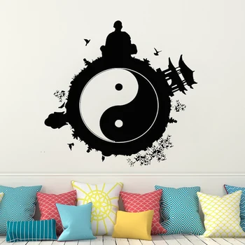 Vinilo Lipdukas Yin Yang sienos lipdukas Daosizmas Medituoti Lipdukai apdailos Gėlių ying yang Daoizmo Sienos lipdukai Jogos studija HY1088