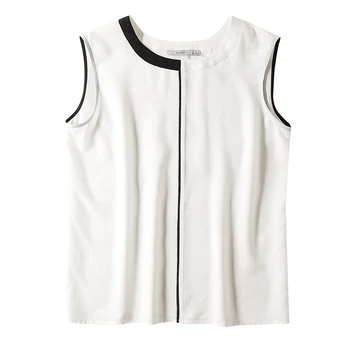 SuyaDream Moterų Šilko Palaidinės, NEKILNOJAMOJO ŠILKO KREPO Kietas Berankovis Vasaros Baltos spalvos Palaidinė marškinėliai 2020 Elegantiškas Šilko Viršų