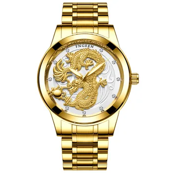 Relogio masculino originali vyrų laikrodžiai golden dragon skulptūra kvarco žiūrėti FNGEEN prabanga mens nerūdijančio plieno sporto laikrodis