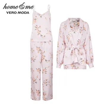 Vero Moda Naujas Moterų Tris gabalus Gėlių Balionas Rankovėmis Cinched Juosmens Homewear Pižama Set | 3194BS502