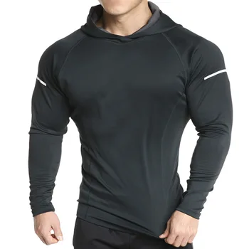 Aukštos kokybės Mados Mens Ruožas Marškinėlius vientisos Spalvos su Gobtuvu aukštos elastinga Long Sleeve T Marškinėliai Vyrams Slim Atsitiktinis MensT-Shirt