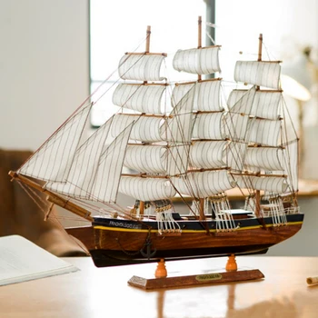 LUCKK 60CM White burlaivio 62*13*50cm senovinių namų dekoro Buriavimo Laivo Modelį Dovana Suaugusiųjų Medienos Amatų Jūrmylių Retro Modelis
