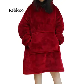 Žiemos Moterų Hoodie Palaidinukė Šiltas Kišenėje Antklodės Lauko Ilgai Hoody Moterims Kailis Pliušinis Negabaritinių Marškinėlius Casaco Feminino