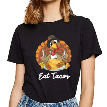 Topai Marškinėliai Moterims turkija valgyti tacos juokinga meksikos thanksgivig Humoro Balta Užsakymą Moterų Marškinėlius