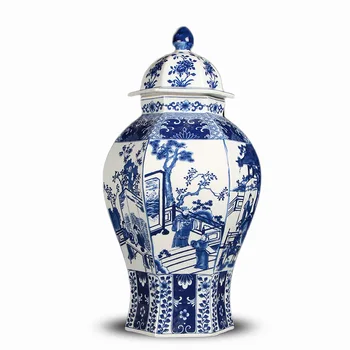 Nauja klasikinė mėlynos ir baltos bendrojo jar keramikos šešiakampe didelis bakas keramikos šiuolaikinio gyvenimo kambario antikvariniai lentynos vyno amatai