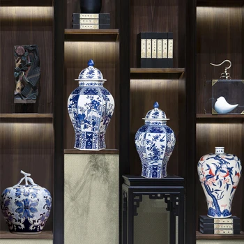 Nauja klasikinė mėlynos ir baltos bendrojo jar keramikos šešiakampe didelis bakas keramikos šiuolaikinio gyvenimo kambario antikvariniai lentynos vyno amatai