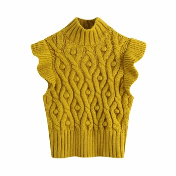 Senovinių moterų solid džemperis bakas 2020 mados ponios elegantiškas ruffles megztinis saldus moterų golfo viršūnes girl chic megztinis