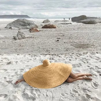 Naujas Mados Didelių Saulės Skrybėlę Paplūdimio Anti-UV Apsaugos nuo Saulės, Sulankstomas Šiaudų Bžūp Apima Vasaros šiaudų skrybėlę moterims 90 cm skersmuo Skrybėlės z0806