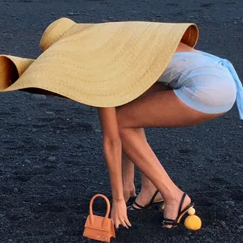 Naujas Mados Didelių Saulės Skrybėlę Paplūdimio Anti-UV Apsaugos nuo Saulės, Sulankstomas Šiaudų Bžūp Apima Vasaros šiaudų skrybėlę moterims 90 cm skersmuo Skrybėlės z0806