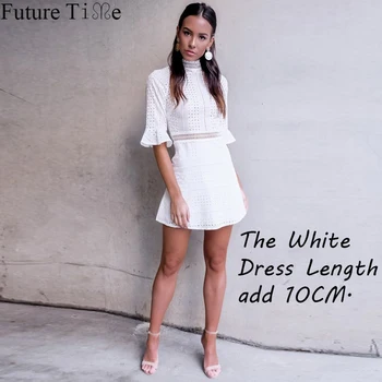 Ateityje 2019 M. Vasaros Baltos Spalvos Nėrinių Suknelė, Ilgas Rankovėmis Varpo O-Kaklo Matyti Per Skaidrias Juodas Seksualus Paplūdimio Suknelė Skraiste Femme