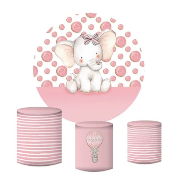 Apvalus ratas fone baby shower mielas Rožinis dramblys fone Merginos Gimtadienio apdailos saldainiai lentelė photocall