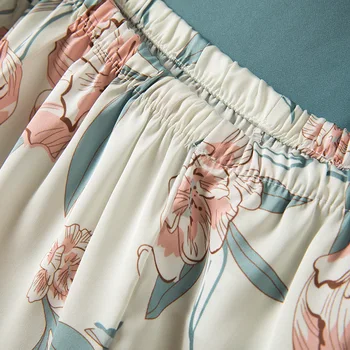 Seksualus Gėlių Spausdinti Nėrinių Cami Viršų Ir Šortai, Satino Pajama Nustatyti 2020 M. Moteris Spageti Dirželis Rankovių Kratinys Elegantiškas Sleepwear