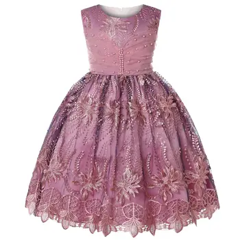 2020 Metų Vasaros Mergaitės Nėrinių Gėlių Vestuvių Tinklelio Suknelė Mergina Atostogų Princesė Dress Vaikų Drabužiai