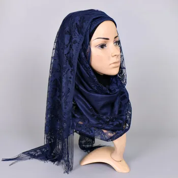 Tuščiaviduriai Iš Gėlių Nėrinių Hijab Skara Skara Moterų Vientisa Spalva Paprastas Musulmonų Galvos Plaukų Šalikai Apsiaustas Žiemos Balta Juoda Raudona