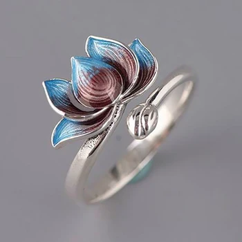 Naujas S Sterlingas Sidabro Originalūs Papuošalai Blue No Mozaikos Gėlės Žavinga Žavesio Temperamentas Reguliuojamas Moterų Žiedas