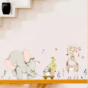 Animacinių Filmų Dramblys Triušis Žirafa Gyvūninės Miško Gėlių Sienų Lipdukai Kūdikio Miegamojo Puošmena Vinilo Tapetai Vaikams RoomWall Lipdukai