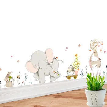 Animacinių Filmų Dramblys Triušis Žirafa Gyvūninės Miško Gėlių Sienų Lipdukai Kūdikio Miegamojo Puošmena Vinilo Tapetai Vaikams RoomWall Lipdukai