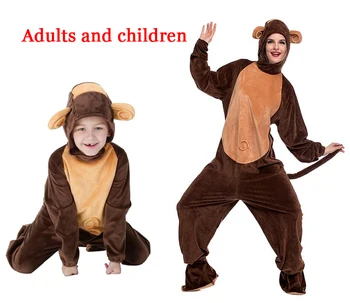 Gyvūnai, Beždžionės Kostiumu Suaugusiųjų Mergaitė vaikai Beždžionė Onesie Flanelė Moterų Anime Jumpsuit Nuslėpti Cosplay Onesies Halloween Carnival