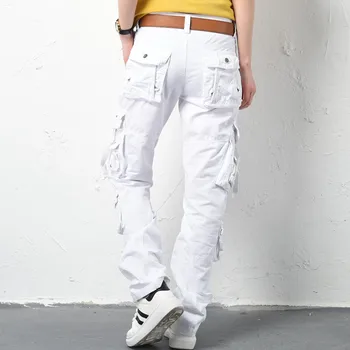 Moterų Žiemos didelio Dydžio, Baltos spalvos Krovinių Kelnės Atsitiktinis Palaidų Multi-pocket Hip-Hop Pantalon Femme Plius Dydis Sportwear Kelnės moterims