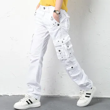 Moterų Žiemos didelio Dydžio, Baltos spalvos Krovinių Kelnės Atsitiktinis Palaidų Multi-pocket Hip-Hop Pantalon Femme Plius Dydis Sportwear Kelnės moterims