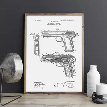 Browning No. 2 Pistoletas patentų, sienos meno, ginklų plakatai, sienų dekoras,vintažinės spausdinimo,blueprint, dovanų idėjos,Karinės Apdaila