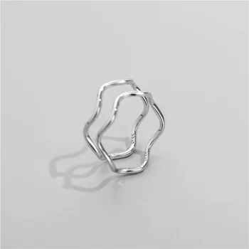 SODROV s925 sidabro moterų korėjos stiliaus plonos linijos, kreivės sklandžiai banga žiedas žiedas mados bendras žiedo uodega žiedas HK 10 12 14 16