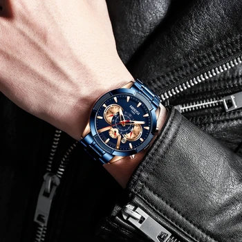 NIBOSI Naujas Mėlyna Žiūrėti Mens Watches Top Brand Prabanga Vandeniui Laikrodis Mados 6-Pin Daugiafunkcį Chronograph Relogio Masculino