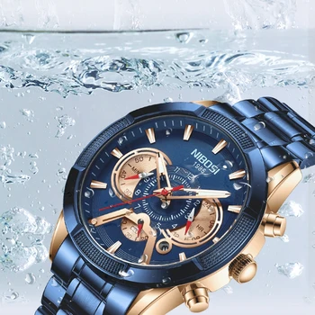 NIBOSI Naujas Mėlyna Žiūrėti Mens Watches Top Brand Prabanga Vandeniui Laikrodis Mados 6-Pin Daugiafunkcį Chronograph Relogio Masculino