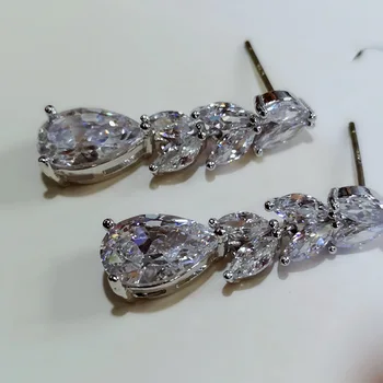 Naujas Prabangus Pareiškimą Earings Didelis Kristalų Mados 925 sterlingas sidabro Vestuvių Stud Auskarai Papuošalai su Kubinių Zirconia