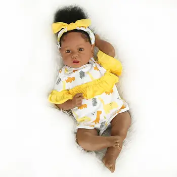 55cm Afrikos Amerikos Reborn Baby Doll Boneca Africana Bebes Atgimusios De Silikono Inteiro Nekilnojamojo Menino Lėlės Juguetes Mergaitėms Dovanų