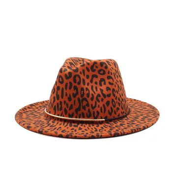 Moterų skrybėlės žiemos leopard diržo sagtis žiemą kepurės moterims, vyrams, fedora jaučiamas platus kraštų atsitiktinis derliaus balta džiazo kepurės trilby vyrų kepurės