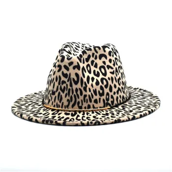 Moterų skrybėlės žiemos leopard diržo sagtis žiemą kepurės moterims, vyrams, fedora jaučiamas platus kraštų atsitiktinis derliaus balta džiazo kepurės trilby vyrų kepurės