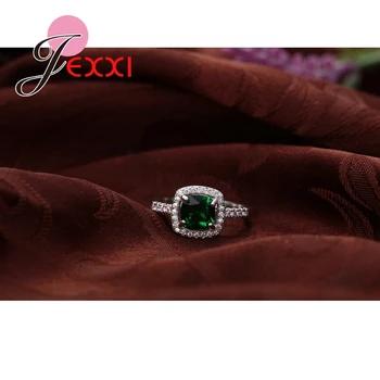 Elegantiškas Piršto Žiedai Jewerly Princesė Iškirpti Žalia CZ 925 Sterlingas Sidabro Vestuvinis Vestuvėms Moterims