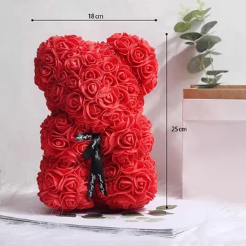25cm Valentino Dienos Dovana Raudona Rožė Gėlių Padengti PE Putų Purus Burbulas Dirbtinių Gėlių Romantiška Valentino Dovana Rose Lokys Metu