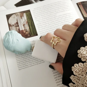 LouLeur 925 sterlingas sidabro ažūrinės figūrinių star žiedai aukso paprasta laukinių dizaino, elegantiškas, prašmatnus atidaryti žiedai moterims bauda papuošalai žavesio