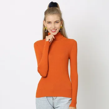 Moterų didelio dydžio 5XL megztinis vientisų spalvų dugno megztinis trikotažas aukšto kaklo plius dydžio šiltas mados džemperis
