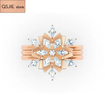 2020 bižuterijos aukštos kokybės SWA naujas, elegantiškas temperamentas star akuoto tuščiaviduriai snaigės kristalo trys viename moterų Žavesio Žiedas