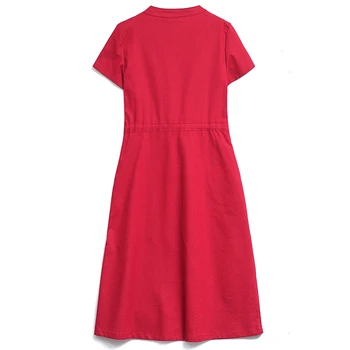 Naujas Derlius V-Kaklo Vasaros Suknelė Moterims Atsitiktinis Lino Streetwear Office Ponios Suknelė Elegantiškas Plonas Midi Plus Size Vestidos Suknelė