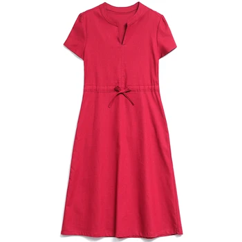 Naujas Derlius V-Kaklo Vasaros Suknelė Moterims Atsitiktinis Lino Streetwear Office Ponios Suknelė Elegantiškas Plonas Midi Plus Size Vestidos Suknelė