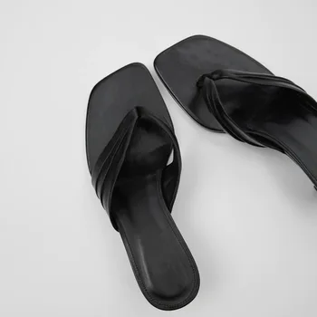 2020 naujas Vasaros Moterų Šlepetės JUODAS KLOSTUOTAS Dekoratyvinis aukštakulnį Avikailio Sandalai Flip-flop Šlepetės Moterims lauko