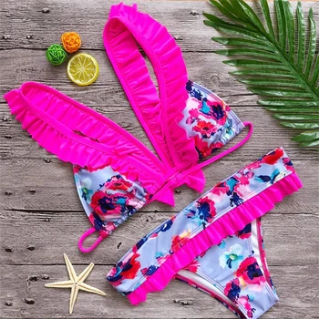 ITFABS Moterų Sexy Gėlių Raukiniai Bikini Nustatyti Vasaros Paplūdimys Atostogų maudymosi kostiumėlį, Maudymosi Kostiumą, maudymosi Kostiumėliai, Paplūdimio moterų femme