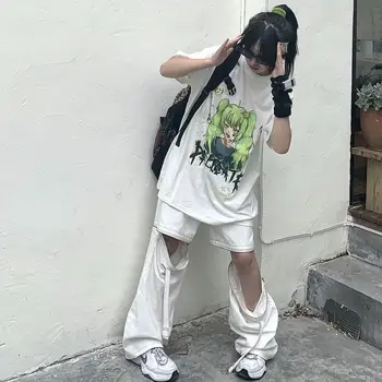 Derliaus Trumpas rankovėmis moteriška vasaros korėjos stiliaus Harajuku bf tamsiai moterų tshirts retro anime spausdinti laisvi marškinėliai pora viršūnių топ