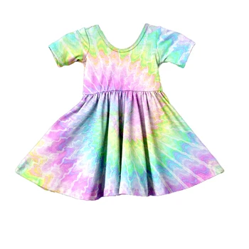 2021 Vaikų Pavasario Vasaros Baby Girl Puikus Medvilnės Drabužiai Didmeninė Boutique Vaikai Tie-dyed Twirls Suknelės Atsitiktinis Šalis Suknelė