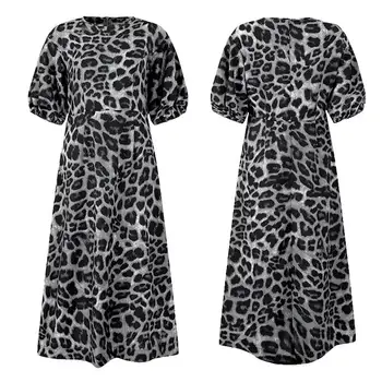 Atostogų Sundress Suknelė 2021 VONDA Moterys Vidurio Blauzdos Suknelė Vintage Sluoksniuotos Rankovėmis Leopardas Spausdinti Šalis Suknelė Plius Dydis Atsitiktinis Vestido